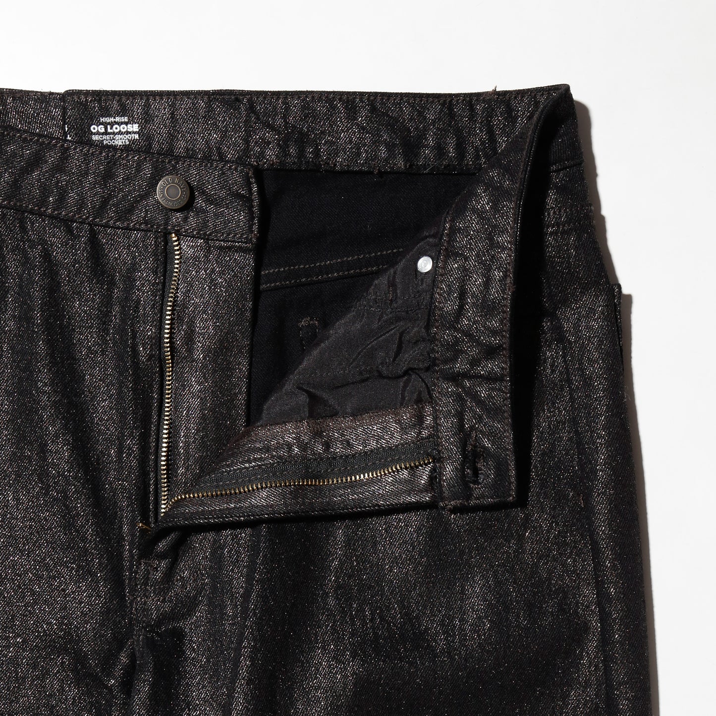 vintage lame coating wide leg jeans