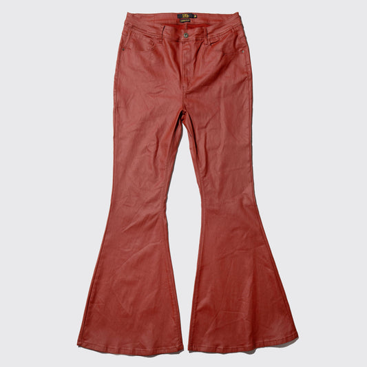 vintage coating stretch flare trousers