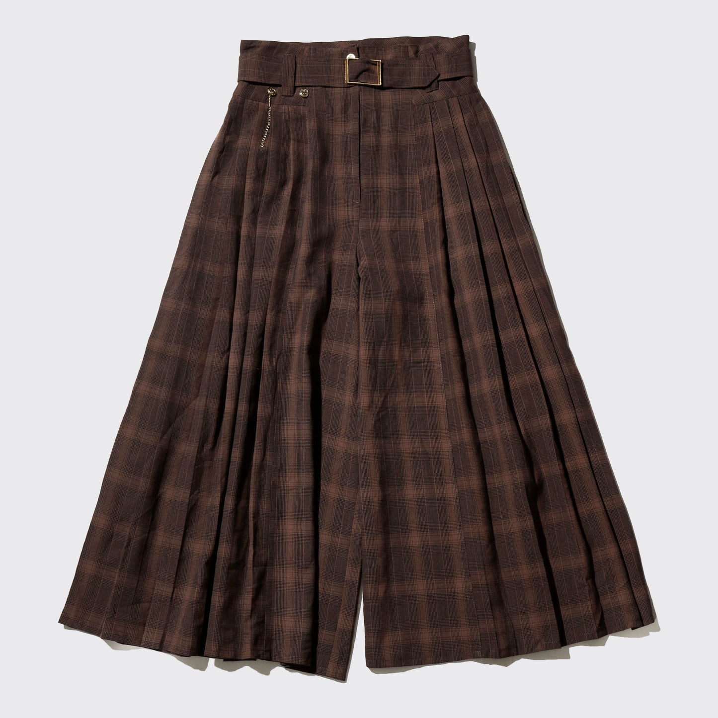 vintage belted check pleats culotte trousers