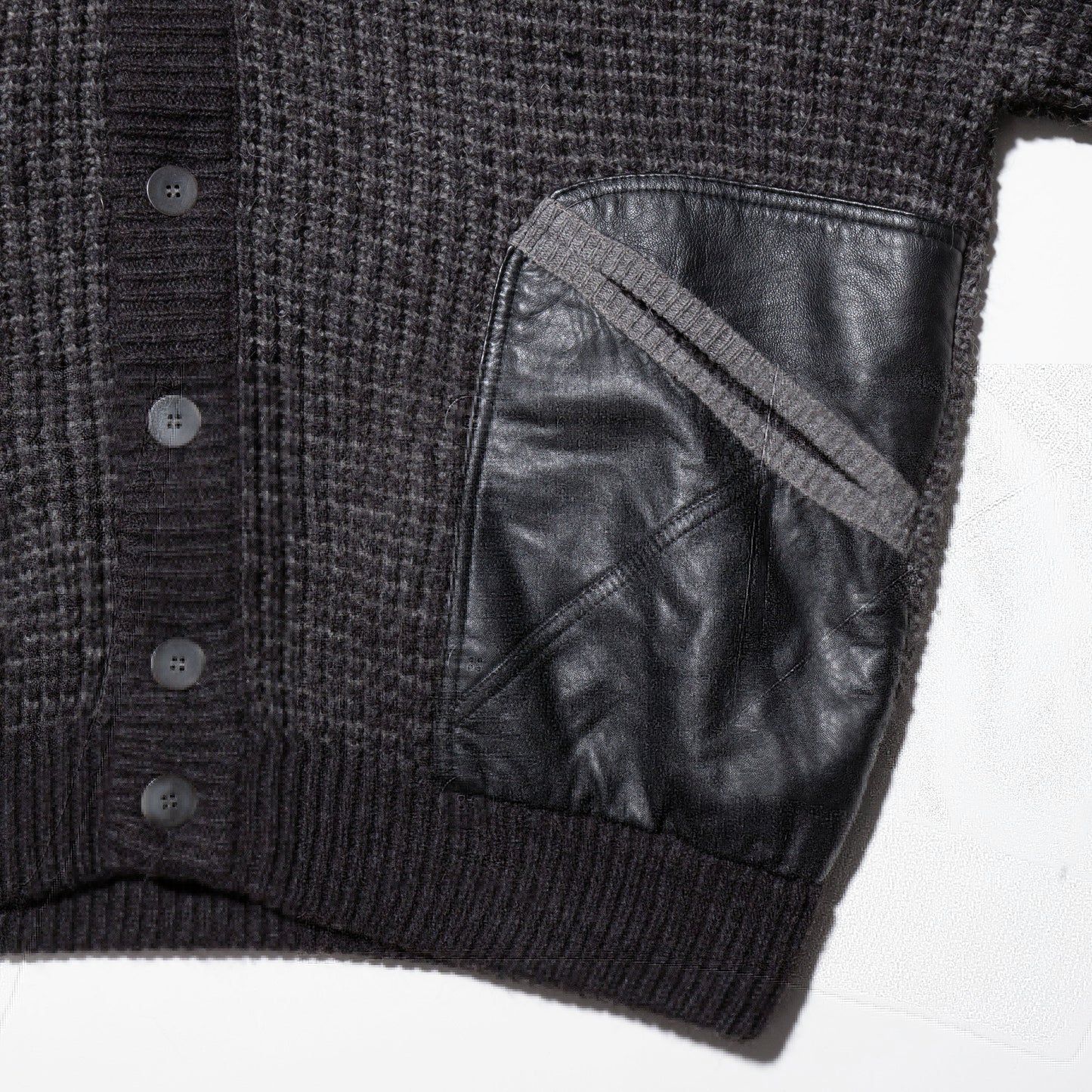 vintage euro leather combi knit jacket
