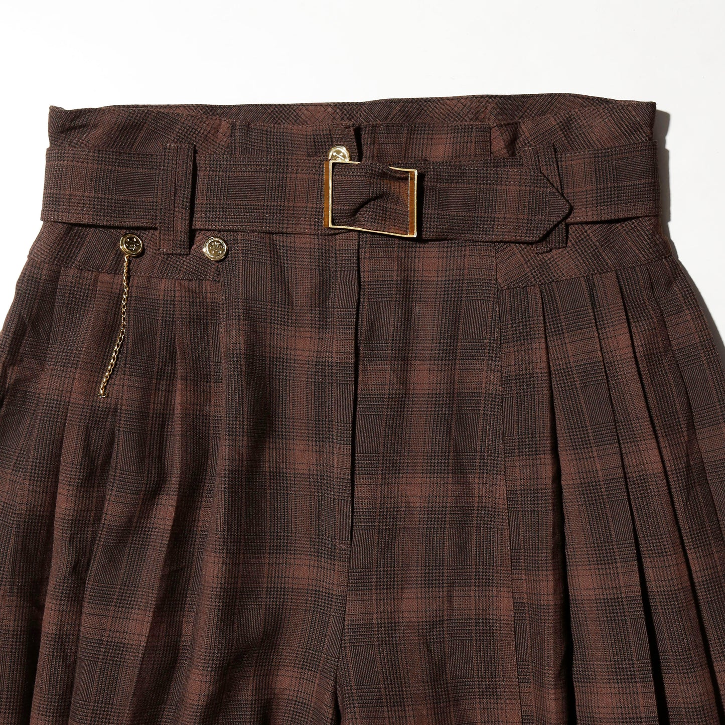 vintage belted check pleats culotte trousers