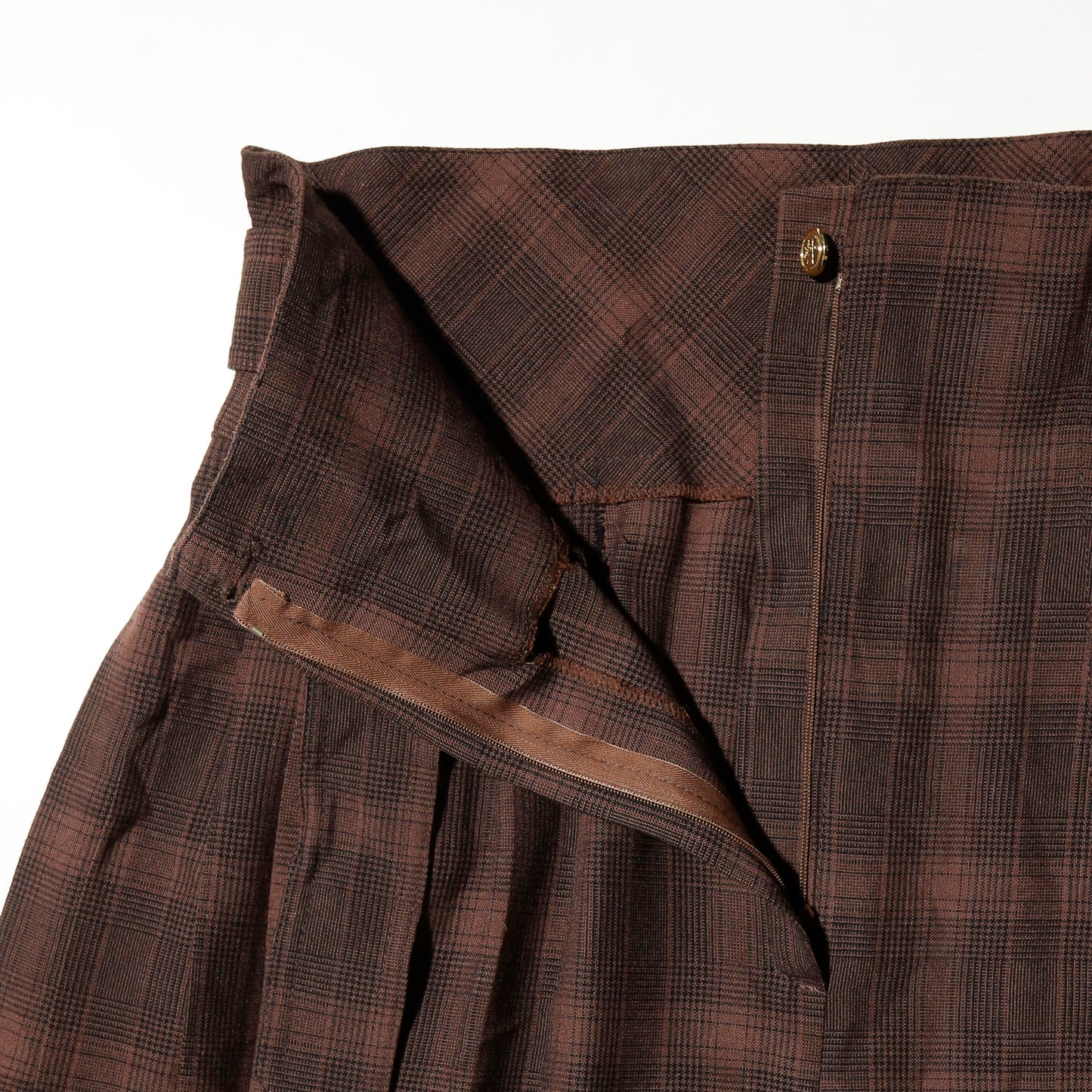 vintage belted check pleats culotte trousers