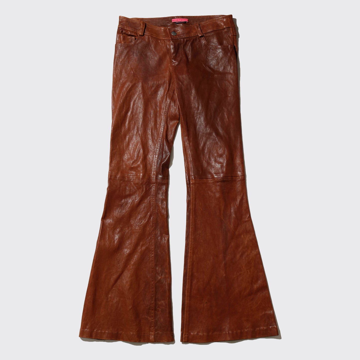 vintage alice+olivia low rise flare leather trousers