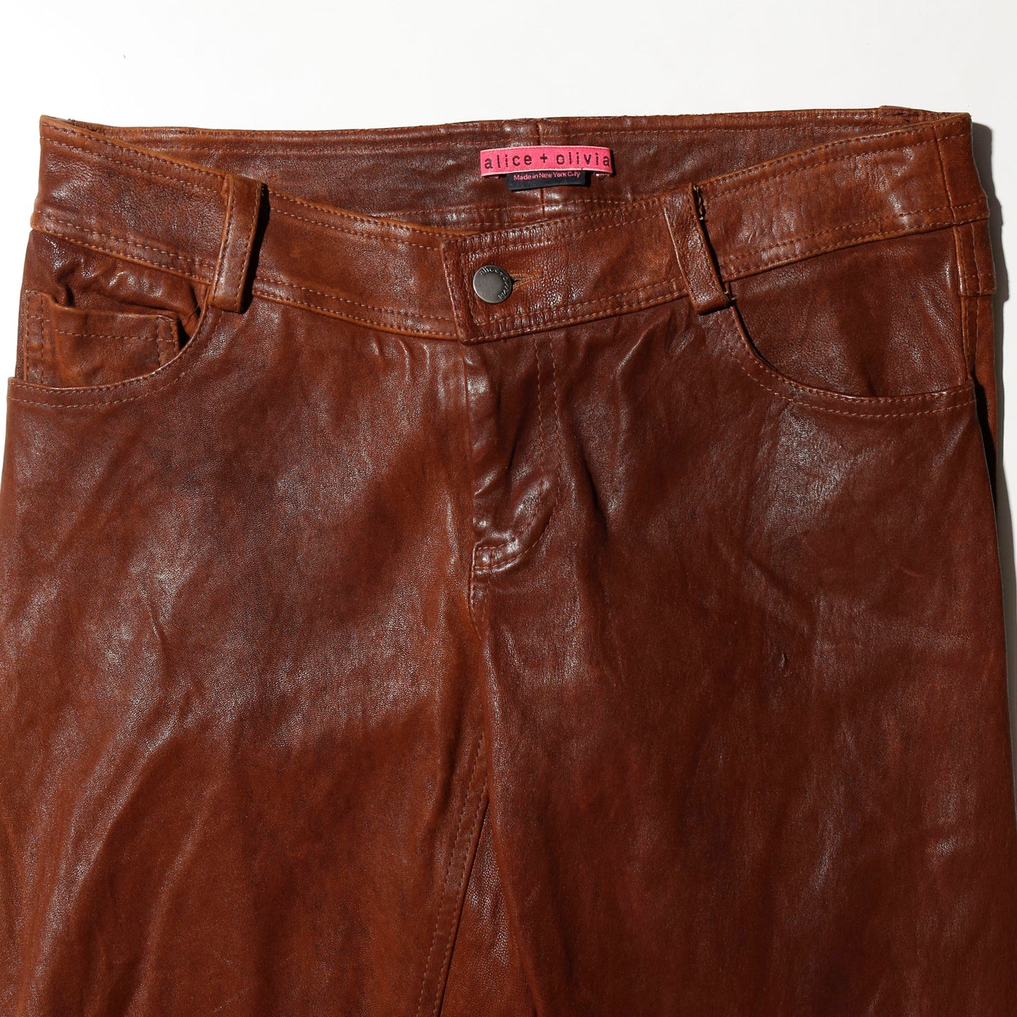 vintage alice+olivia low rise flare leather trousers