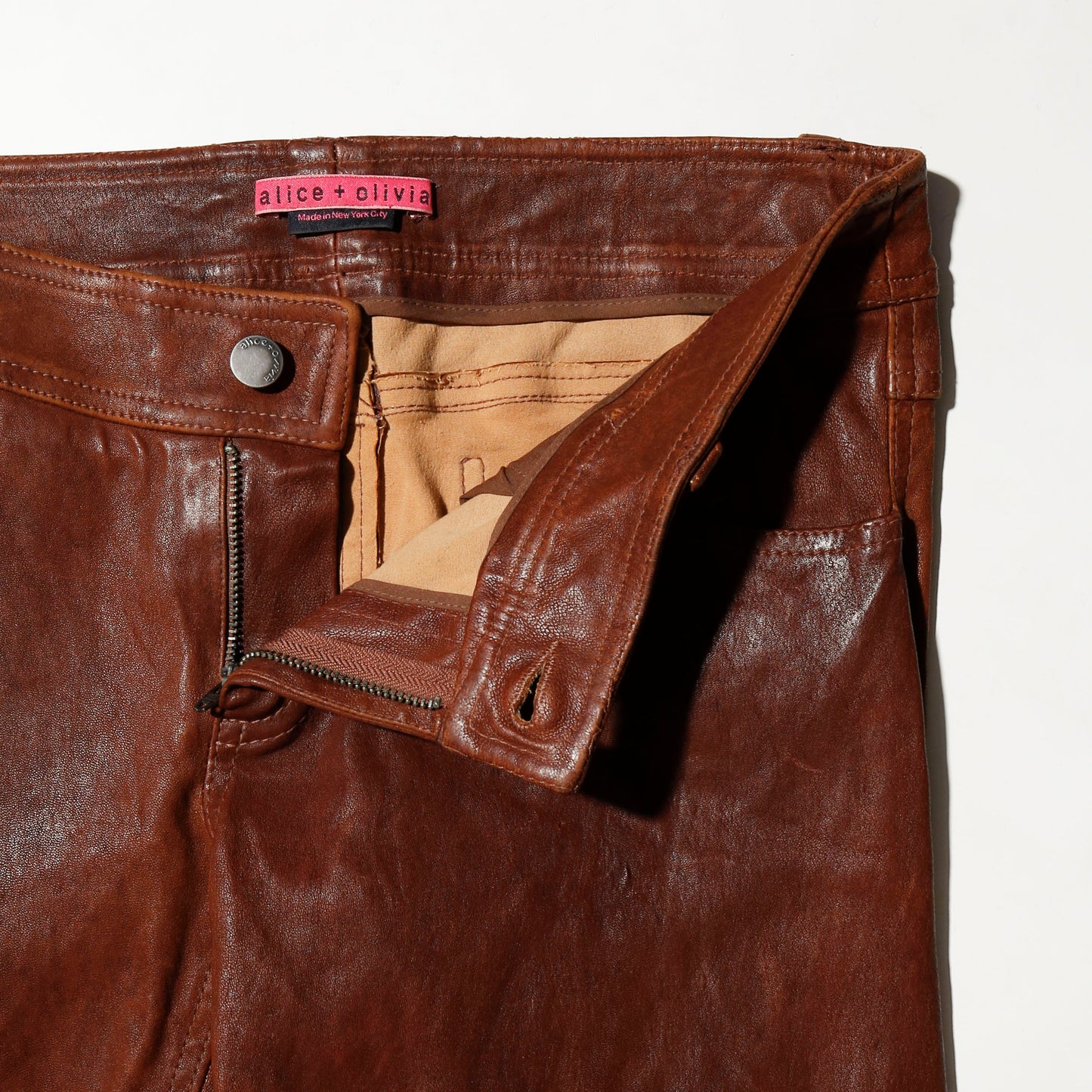vintage alice+olivia low rise flare leather trousers