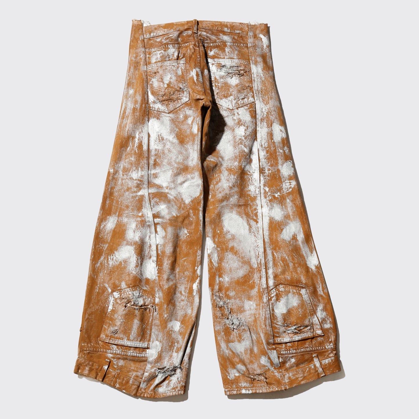 *one-off broken upside down jeans: model- silver dust camel