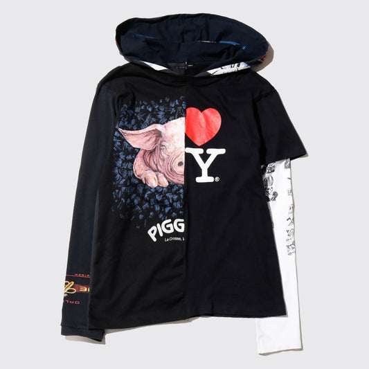 *one-off hybrid hooded cut sew