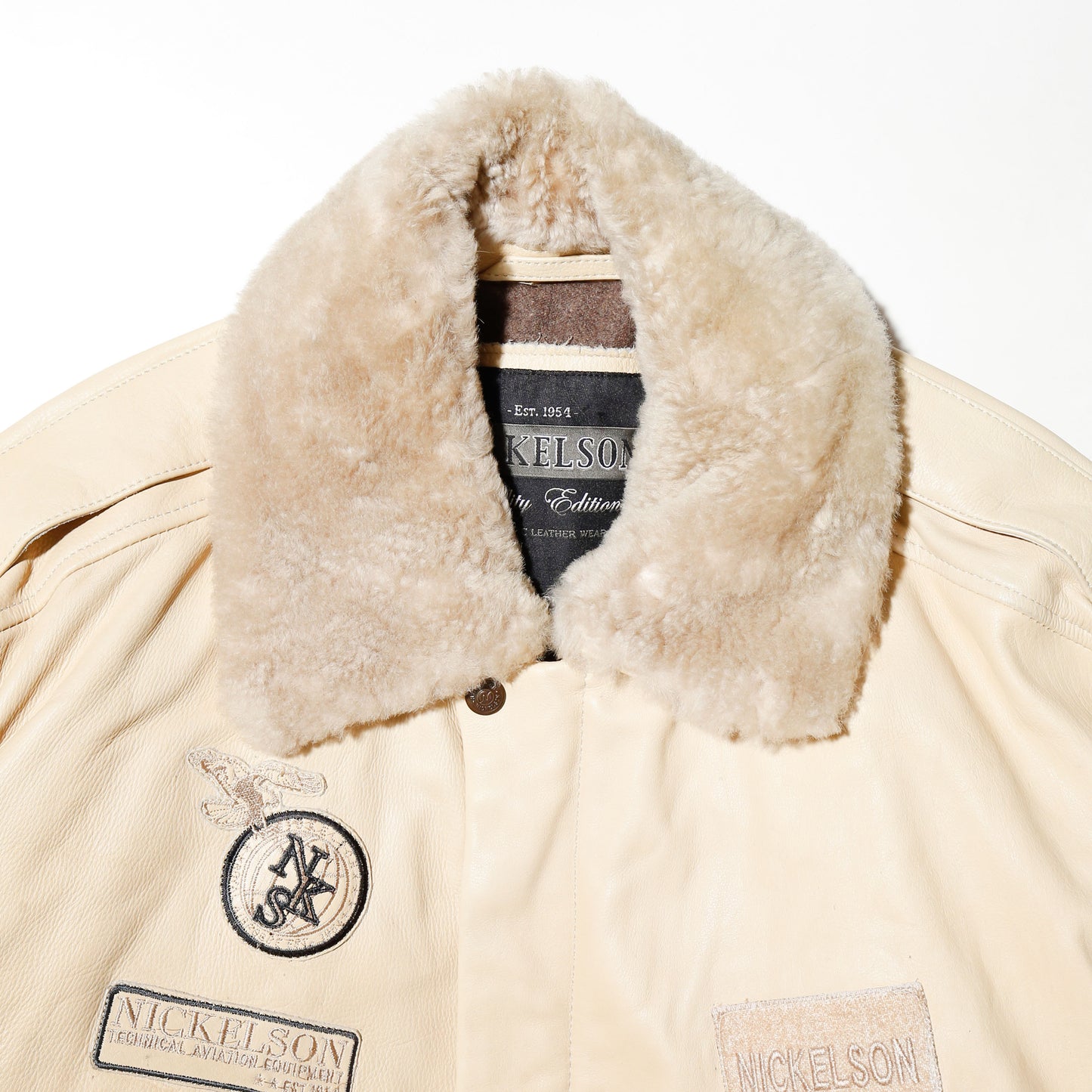 vintage nickelson g-1 type leather jacket , with detachable boa collar