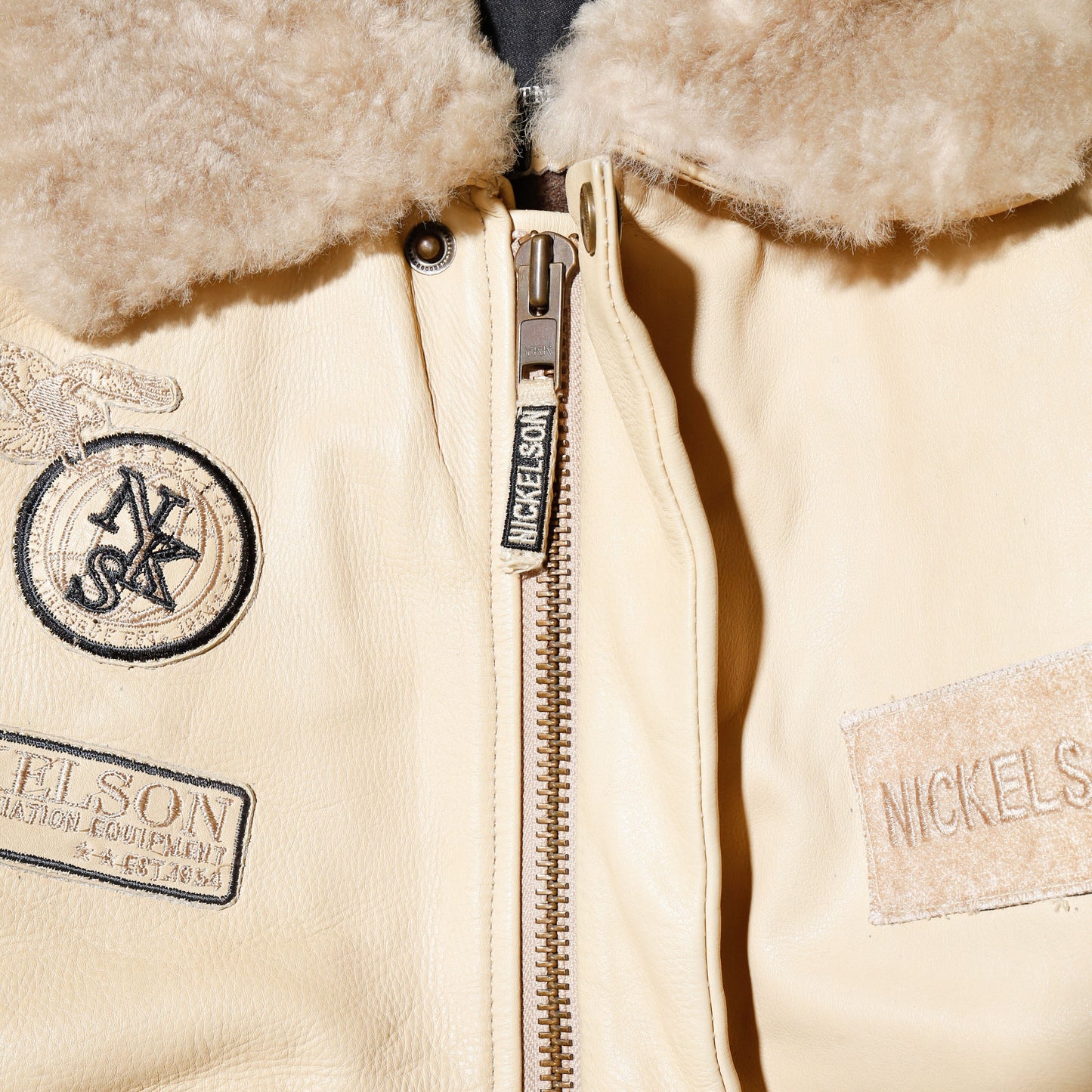 vintage nickelson g-1 type leather jacket , with detachable boa collar