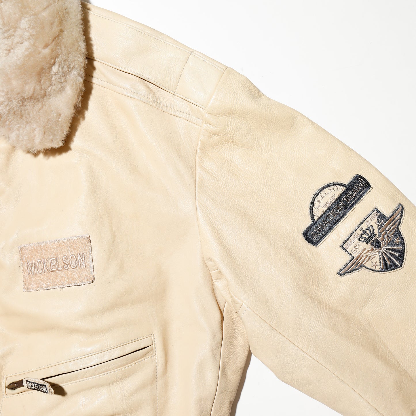 vintage nickelson g-1 type leather jacket , with detachable boa collar