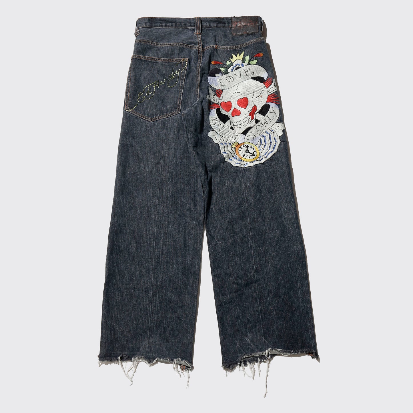 vintage 00's ed hardy broderied wide jeans