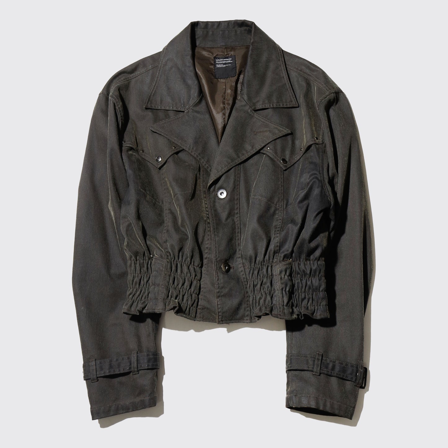 *one-off ribbed studs luster trucker jacket
