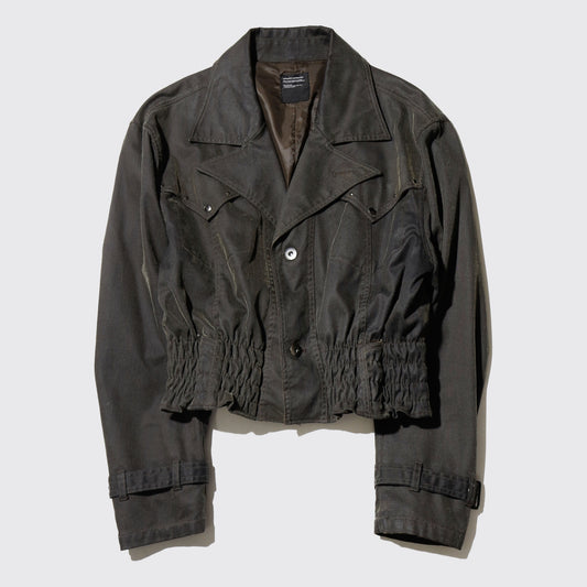 *one-off ribbed studs luster trucker jacket