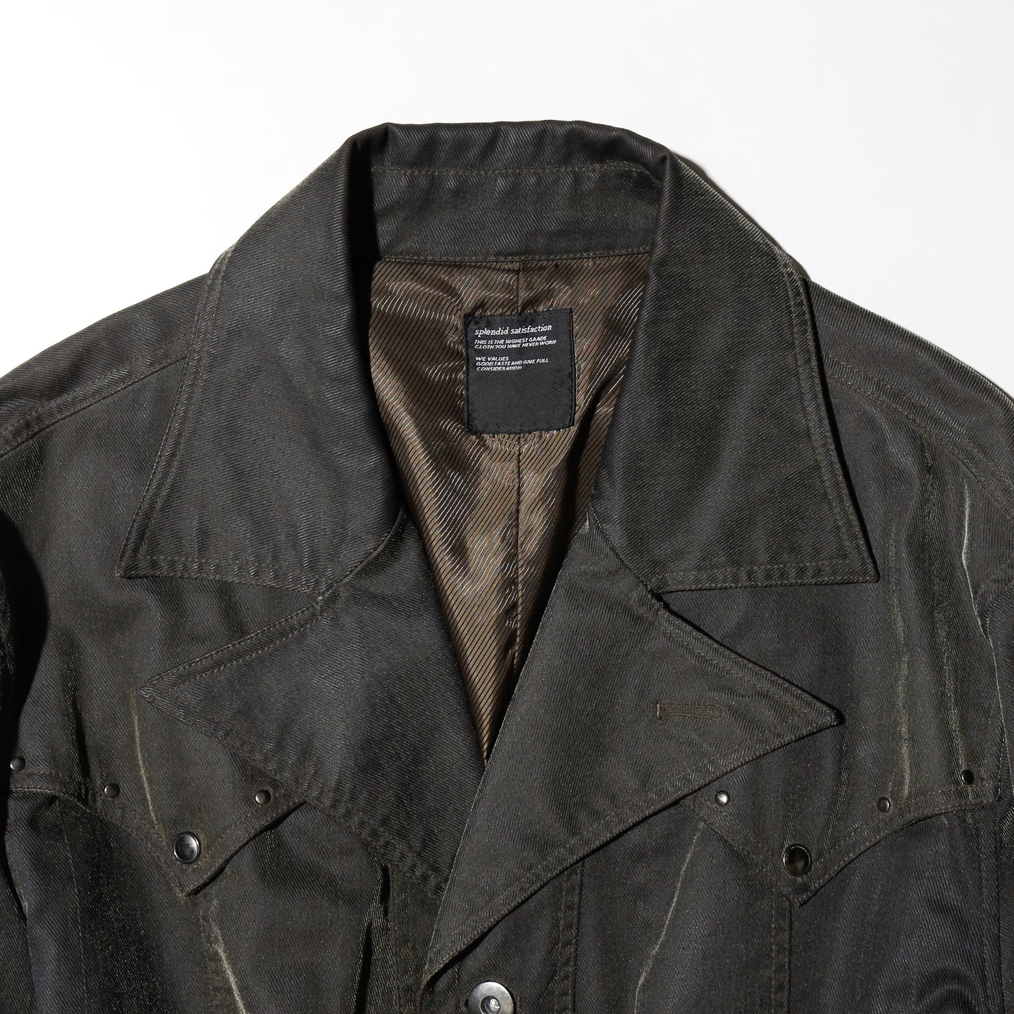 *one-off ribbed studs luster trucker jacket