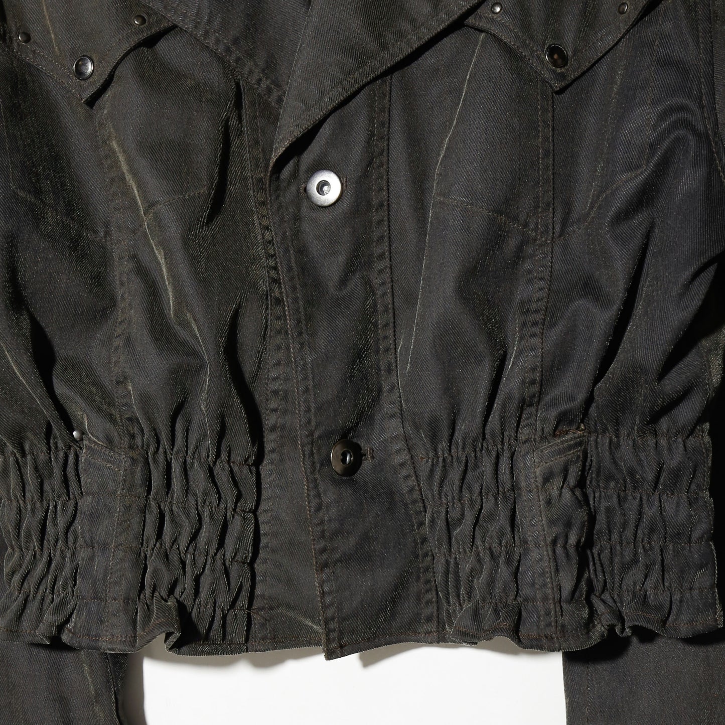 *one-off ribbed studs luster trucker jacket