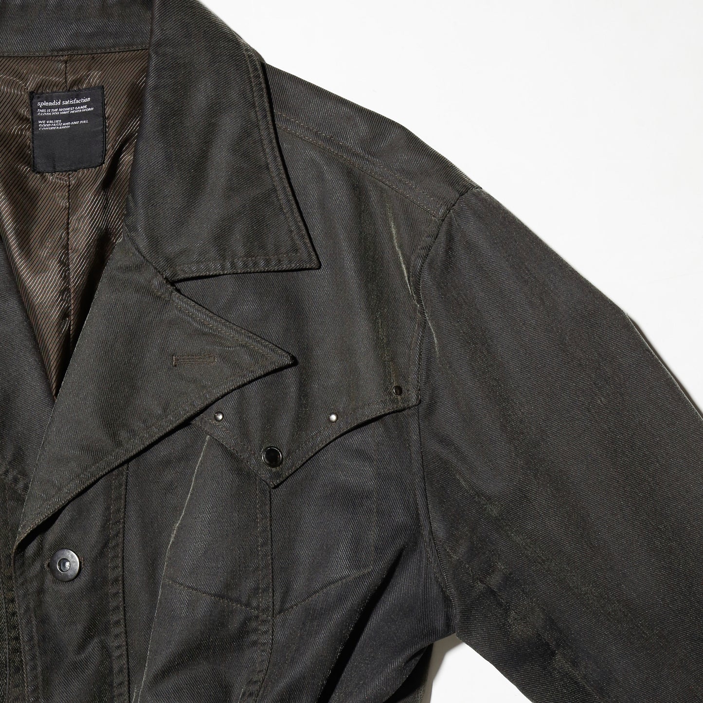 *one-off ribbed studs luster trucker jacket