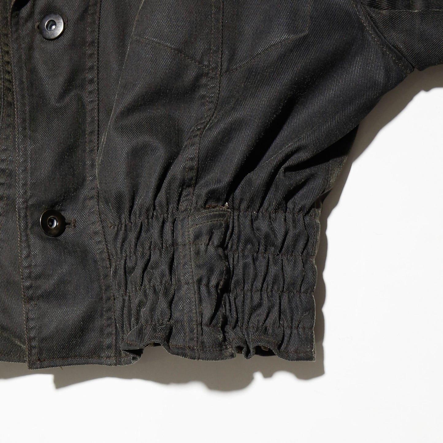 *one-off ribbed studs luster trucker jacket