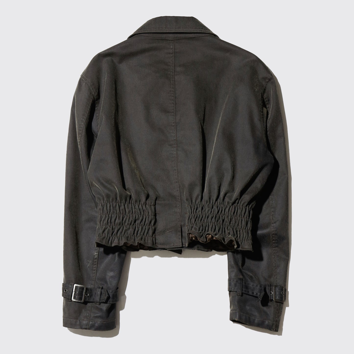 *one-off ribbed studs luster trucker jacket