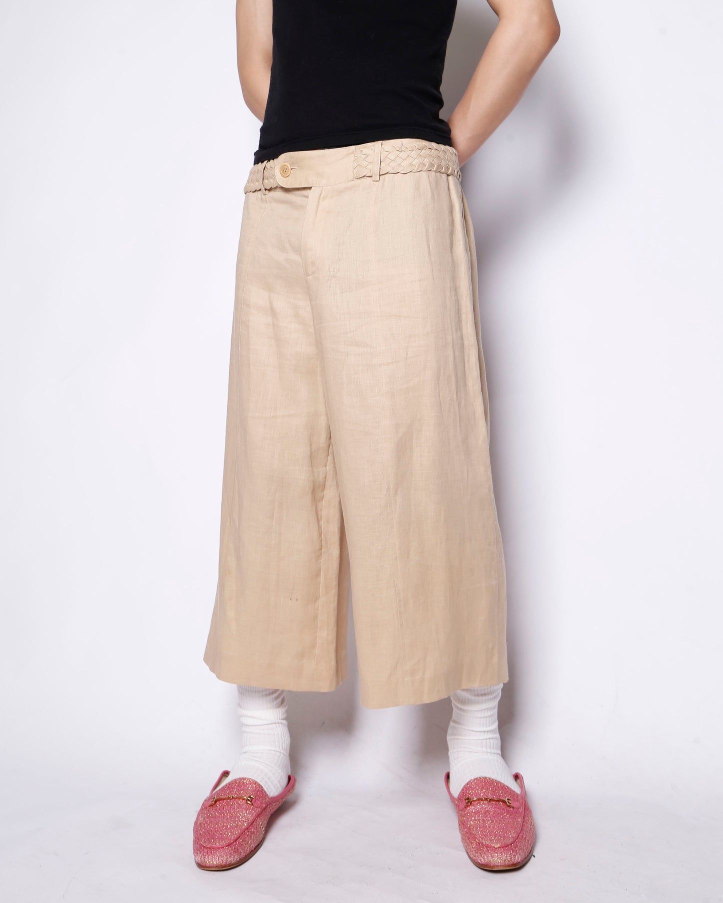 vintage braids waist linen bermuda shorts