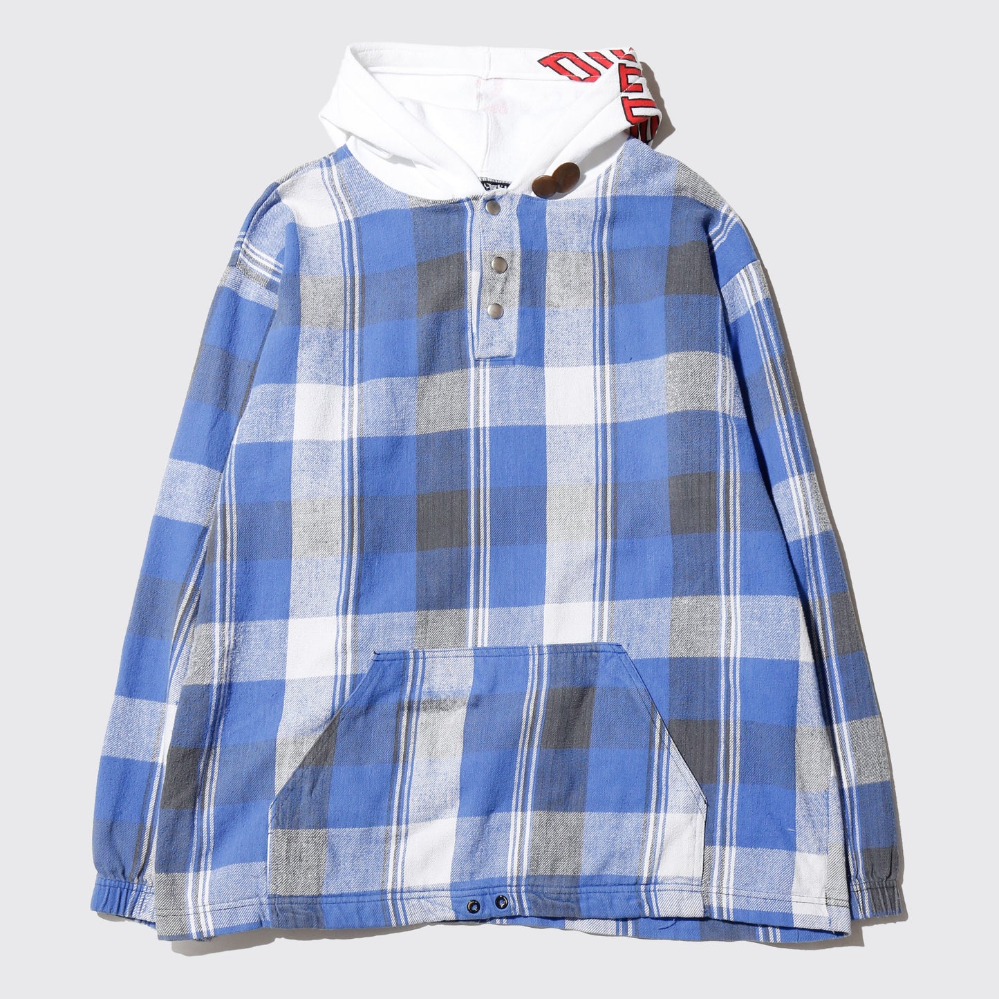 *one-off hybrid check hoodie, with copper badge