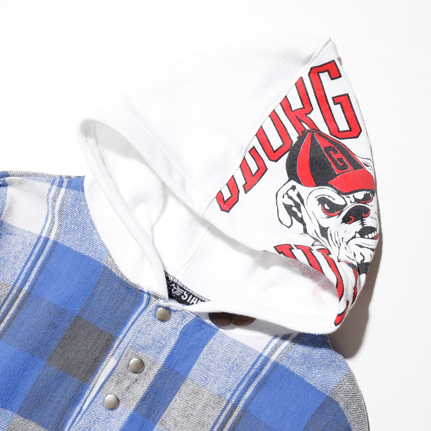 *one-off hybrid check hoodie, with copper badge