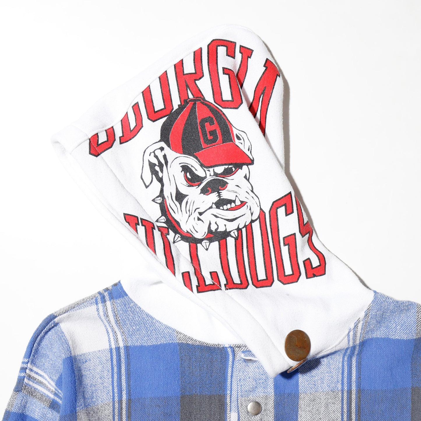 *one-off hybrid check hoodie, with copper badge