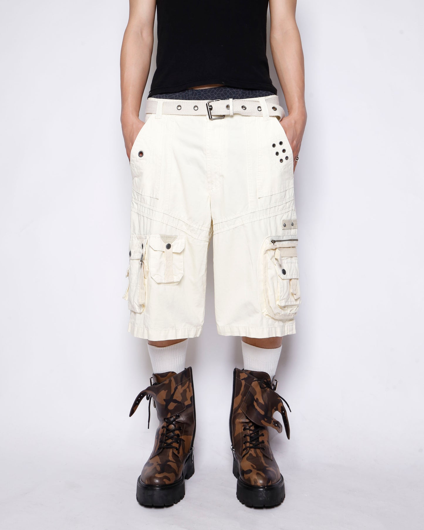vintage belted utility cargo shorts