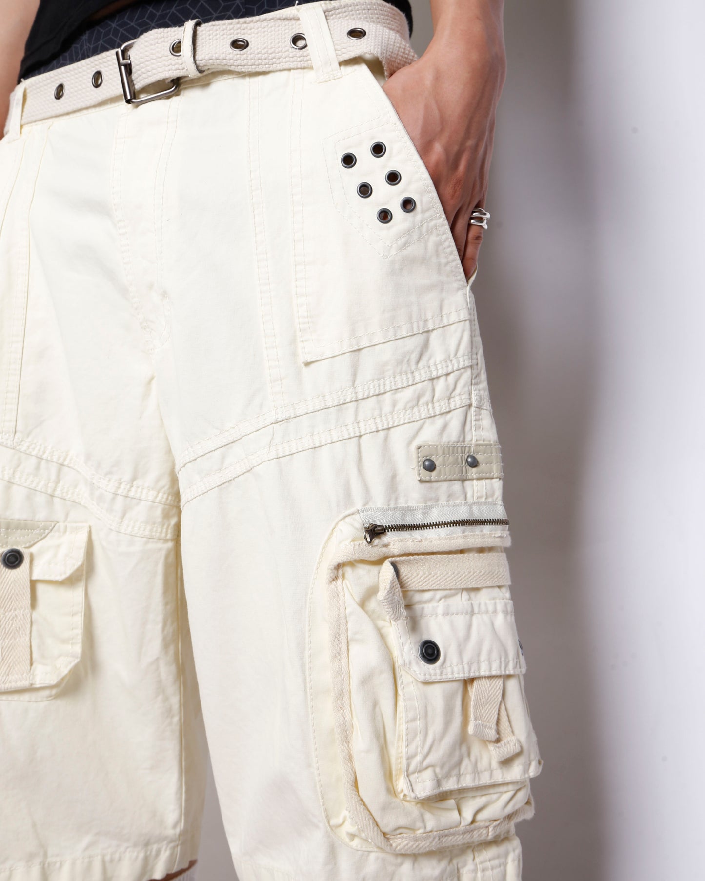 vintage belted utility cargo shorts