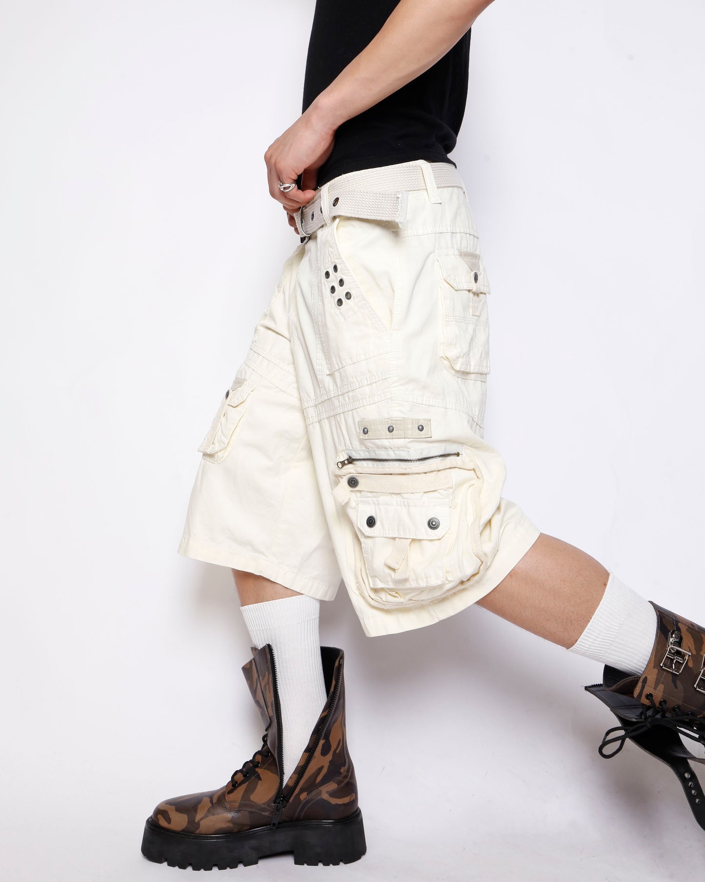vintage belted utility cargo shorts