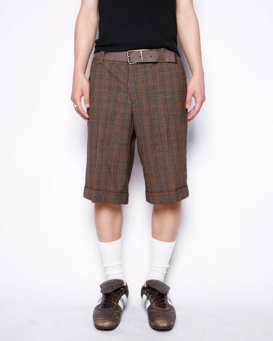 vintage belted glen check shorts