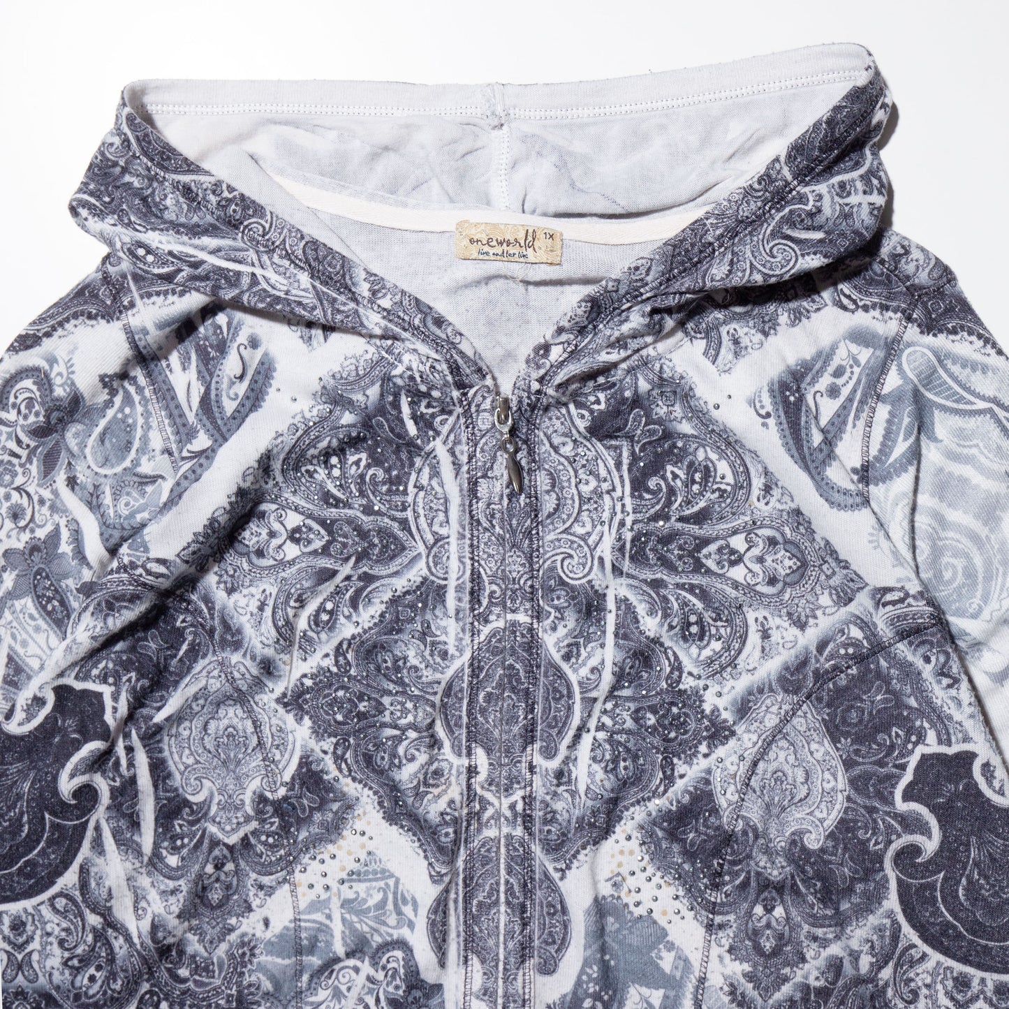 vintage paisley hull pattern zip hoodie