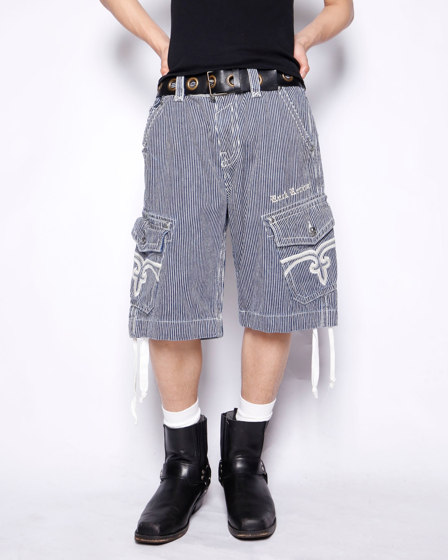 vintage hickory stripe cargo shorts