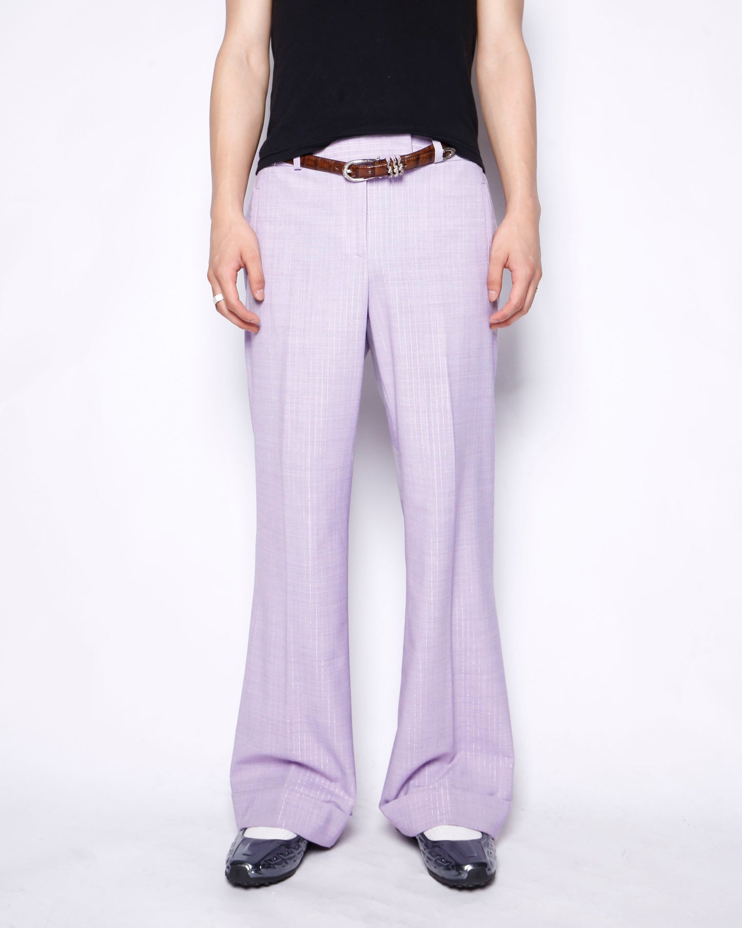 vintage lavender low rise lame flare slacks