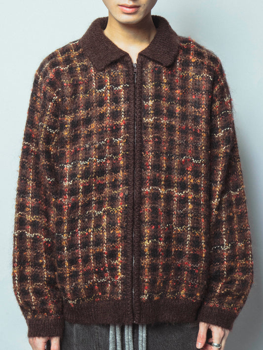 vintage check tweed knit jacket