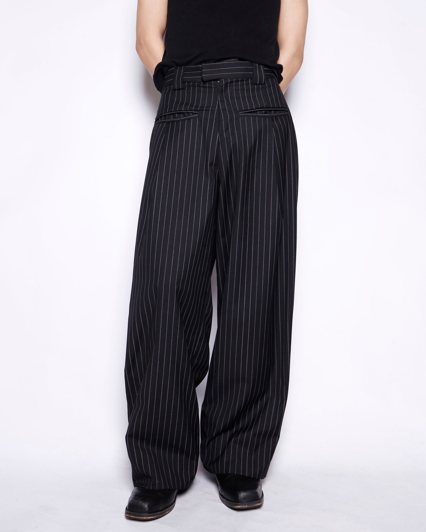 vintage tucked stripe wide slacks