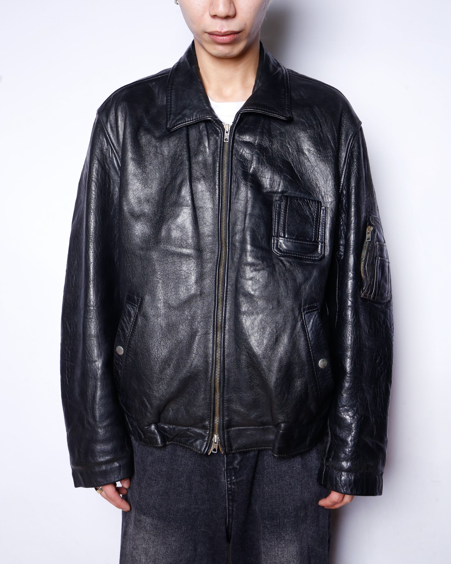 vintage french military leather jacket