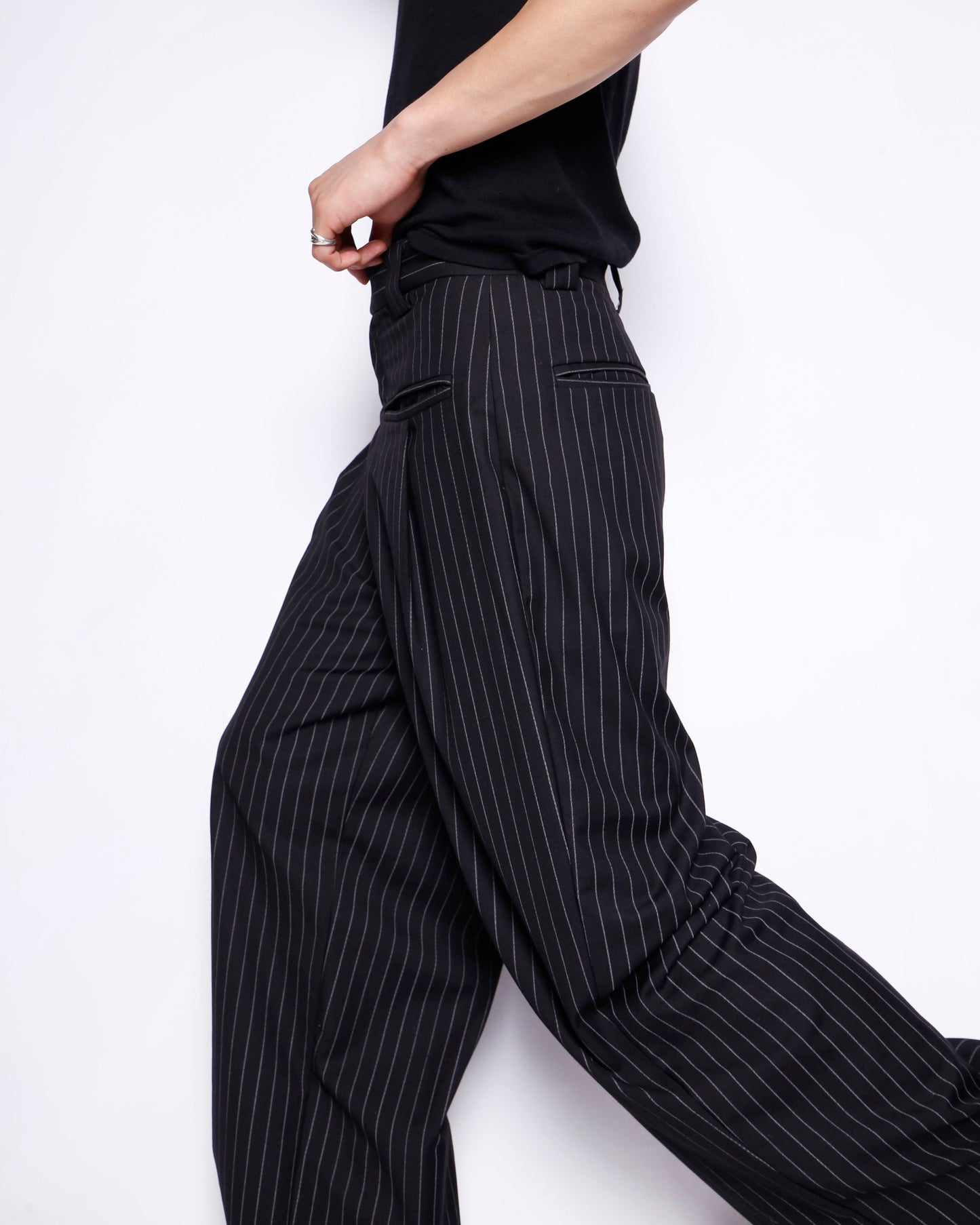 vintage tucked stripe wide slacks