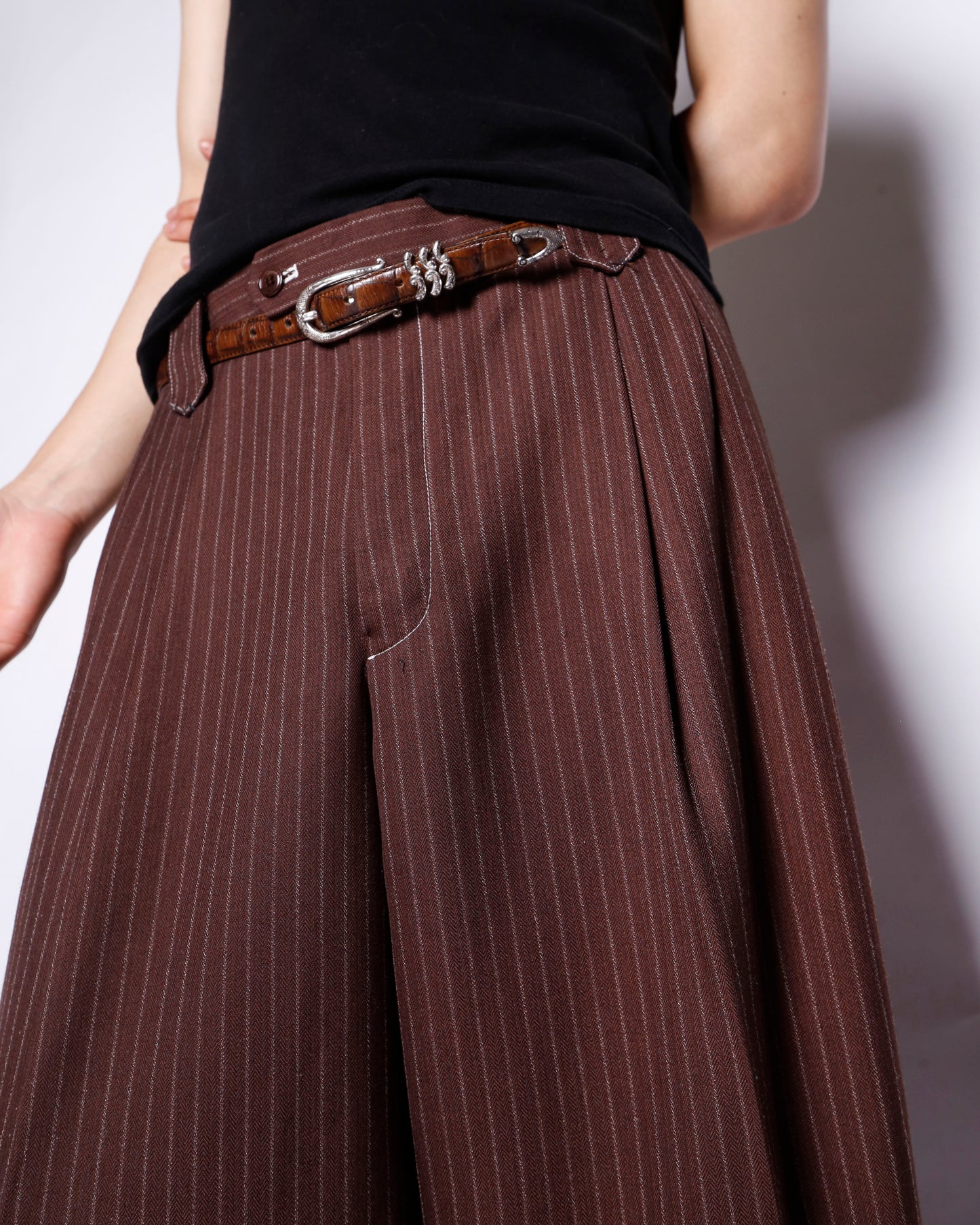vintage tucked stripe wide slacks