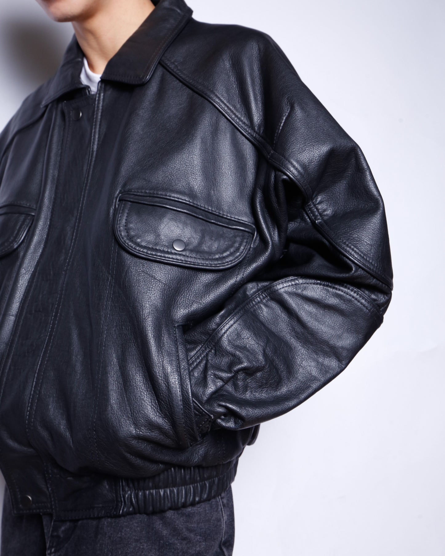 vintage loose aviator leather jacket