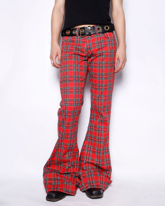 vintage u.k. tartan check mega flare trousers