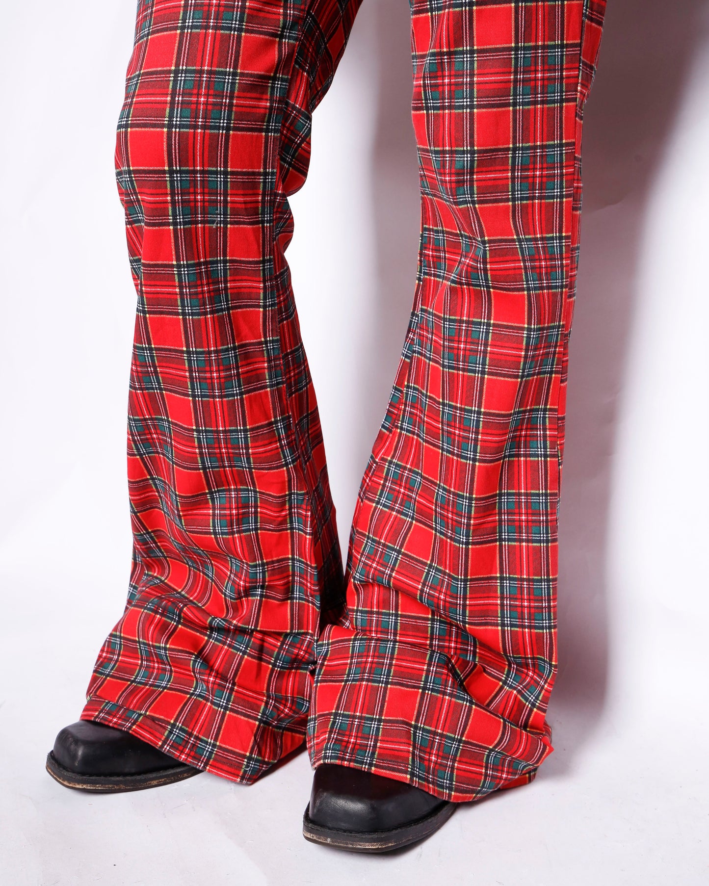 vintage u.k. tartan check mega flare trousers
