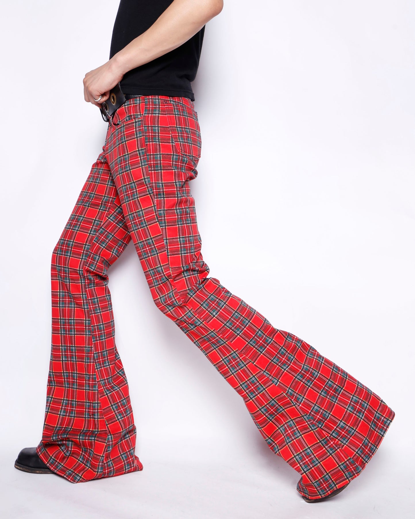 vintage u.k. tartan check mega flare trousers