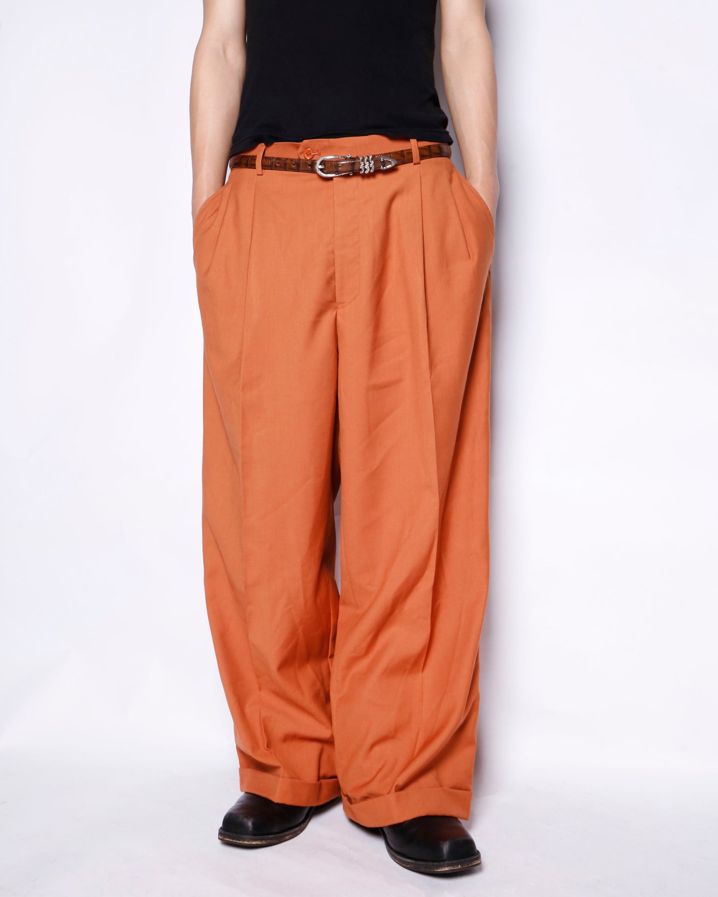 vintage teracctta tucked wide slacks