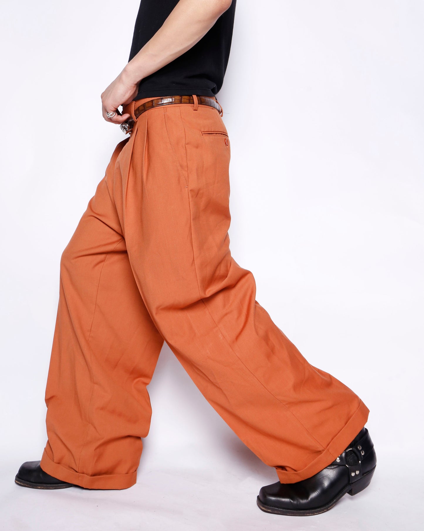 vintage teracctta tucked wide slacks