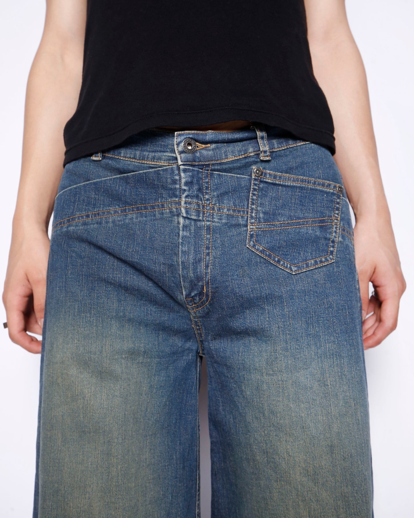 vintage low rise faded wide leg jeans