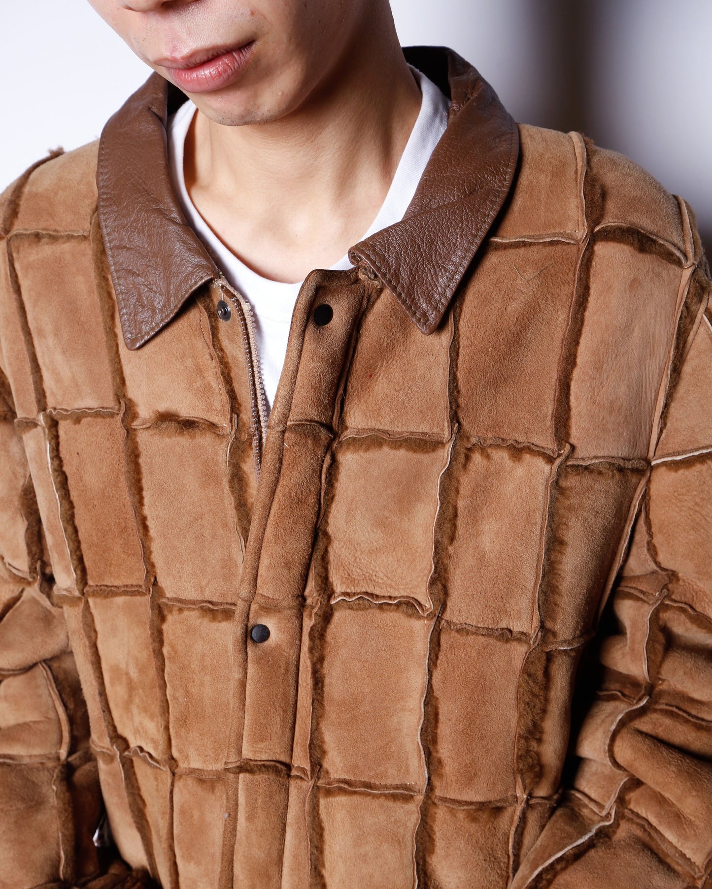 vintage patchwork shearling mouton jacket