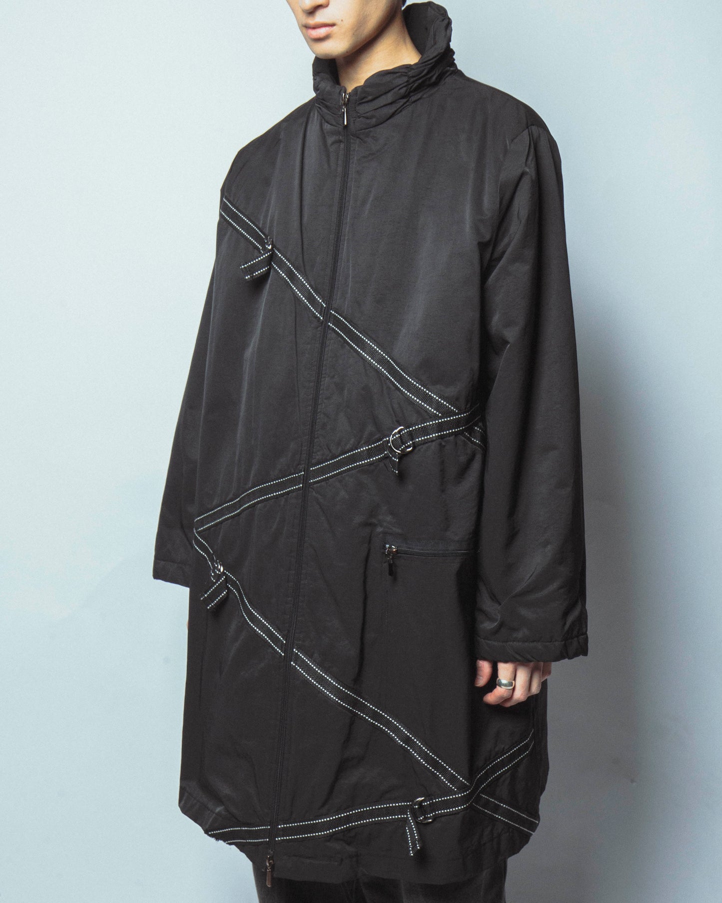 vintage slanting taping zipped coat