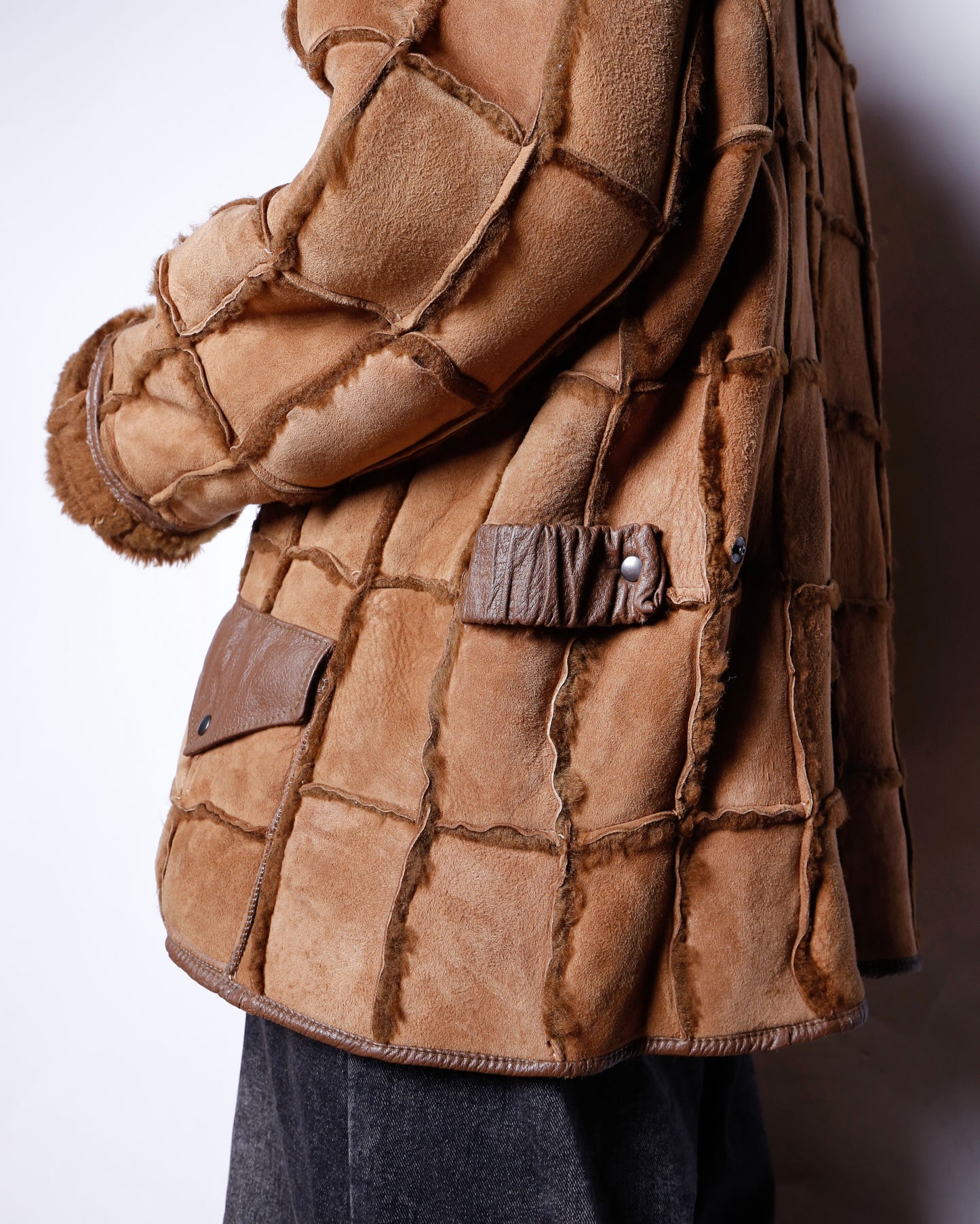 vintage patchwork shearling mouton jacket