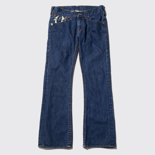 vintage true religion painted logo flare jeans
