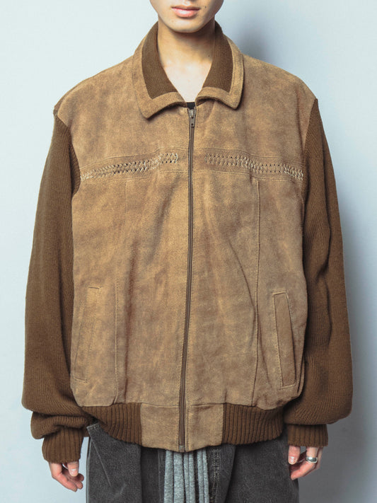 vintage suede combi knit jacket